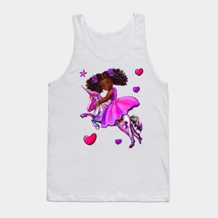 Black princess dress riding a unicorn pony horse. African American girl Tank Top